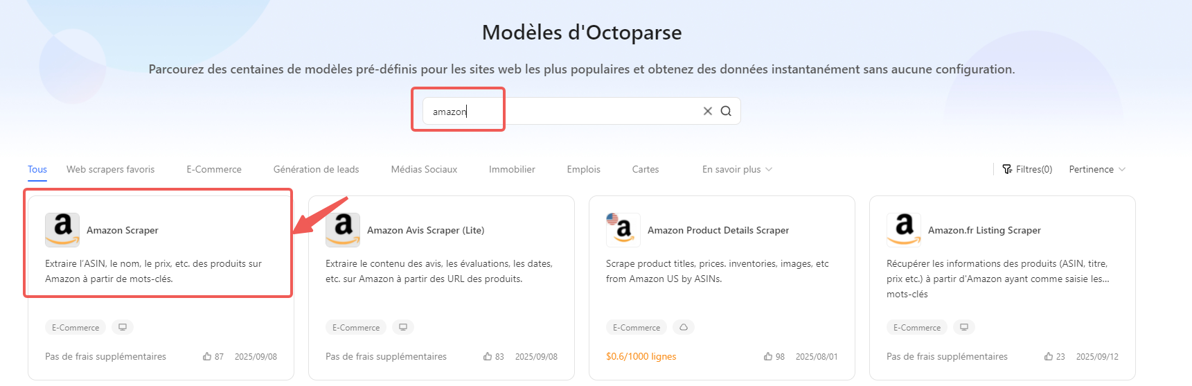 Amazon Scraper de Modèles d'Octoparse