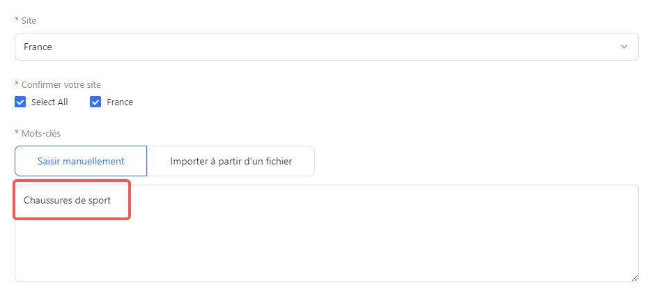 Saisir les mots-clés sur Octoparse