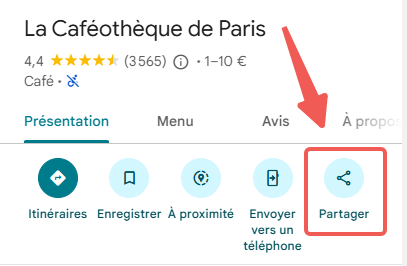 Partager le lien de la fiche GMB