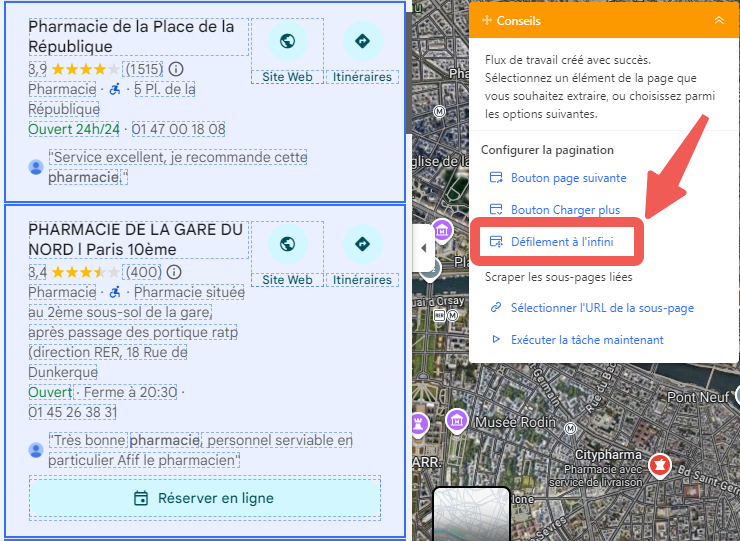 Configurer la pagination depuis Google Maps avec Octoparse