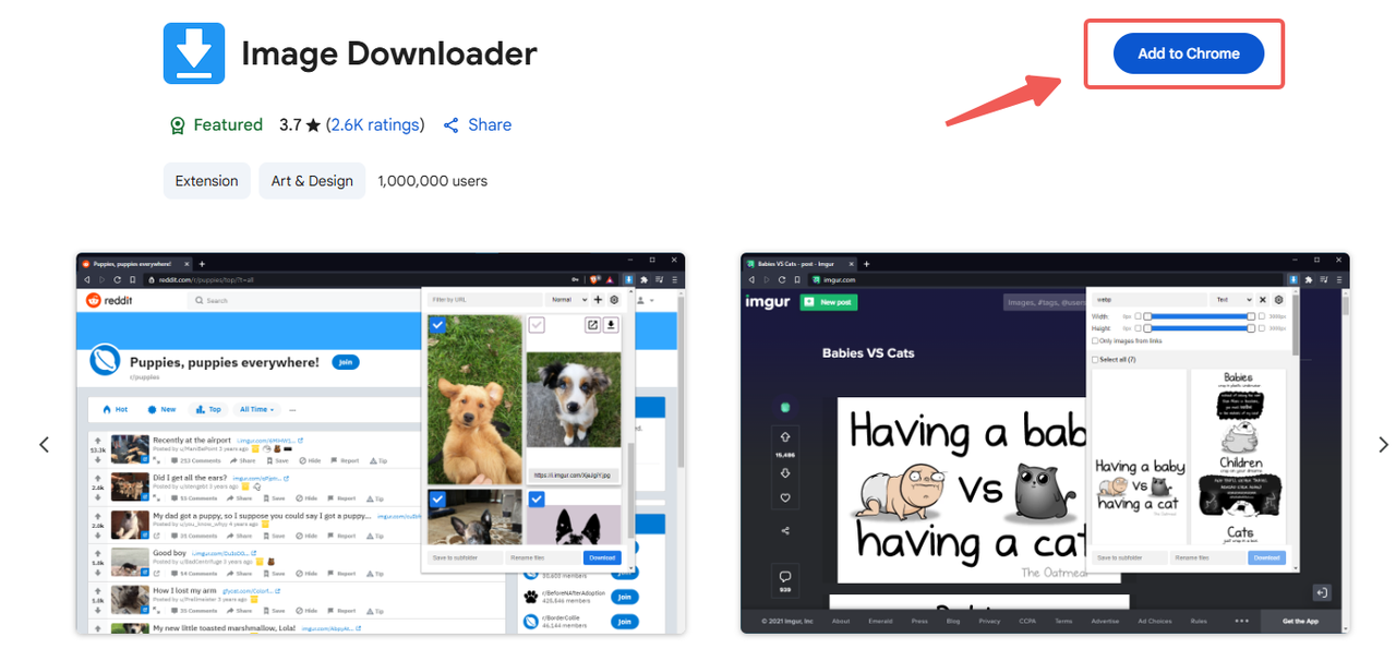 Extension Image Downloader sur Chrome