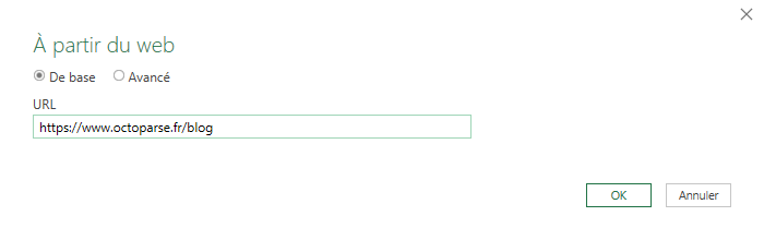 Entrer l’URL de la page Octoparse Blog dans Excel