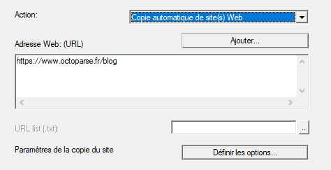 Assurez que l'option est "Copie automatique de site(s) Web"