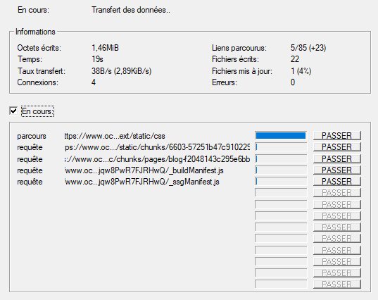 Transfert des données sur Httrack