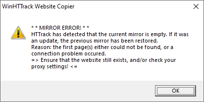 MIRROR ERROR sur WinHTTrack