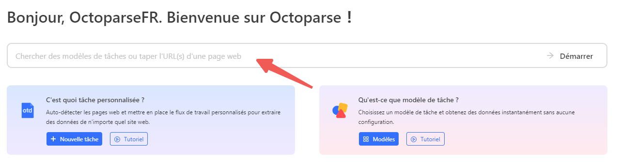 Saisir le lien sur Octoparse