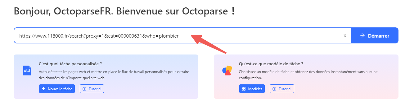 Copiez l'URL avant de la coller dans le logiciel Octoparse pour trouver des numéros de téléphone