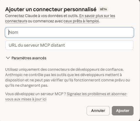 Ajout du serveur MCP Octoparse dans Claude Desktop via l'URL https://mcp.octoparse.com