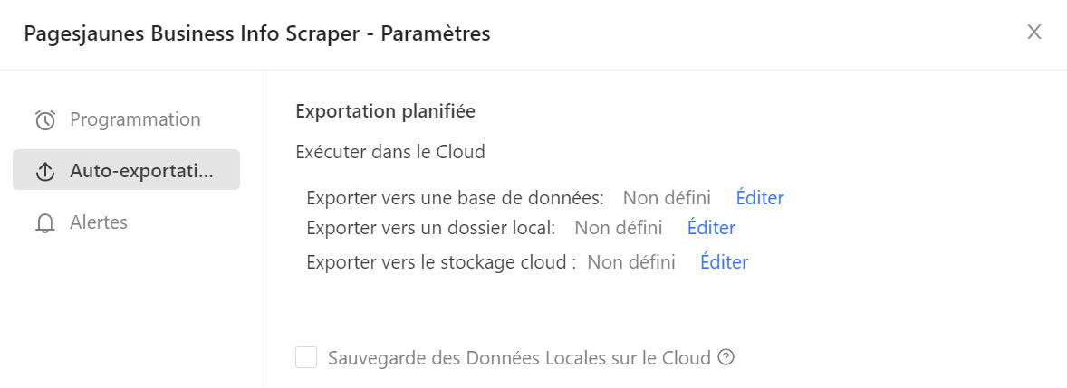 Exportation automatique données PagesJaunes depuis Octoparse vers Google Sheets base de données SQL pour veille commerciale automatisée PME France
