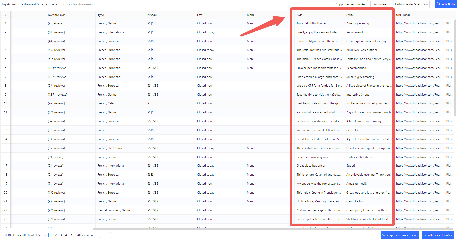 Récupérer les données TripAdvisor restaurants avec Octoparse : extraction listing restaurants, avis, nom, note, type de cuisine, fourchette de prix et URL de fiche détail