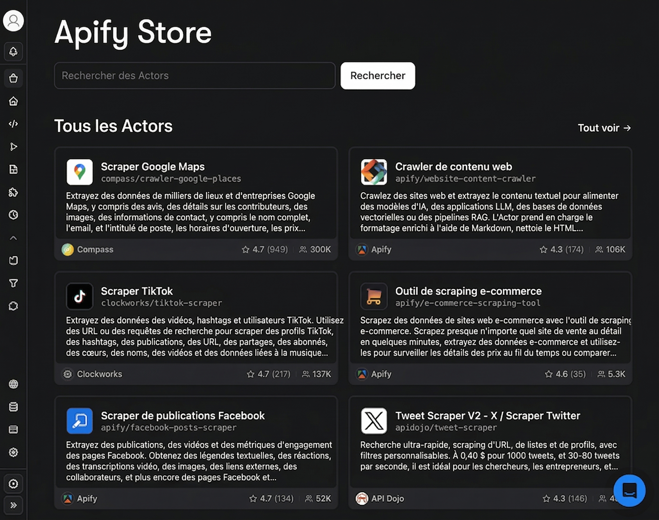Interface des Actors dans le MCP Apify