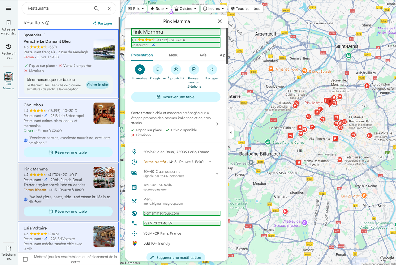 Flux de travail Octoparse configuré pour extraire les résultats de recherche Google Maps vers Excel