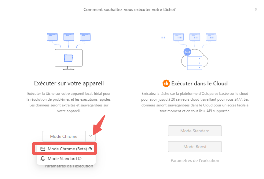 Mode Chrome Octoparse — extraction en temps réel des données Carrefour