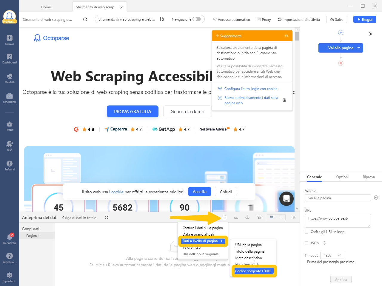 scraping codice html