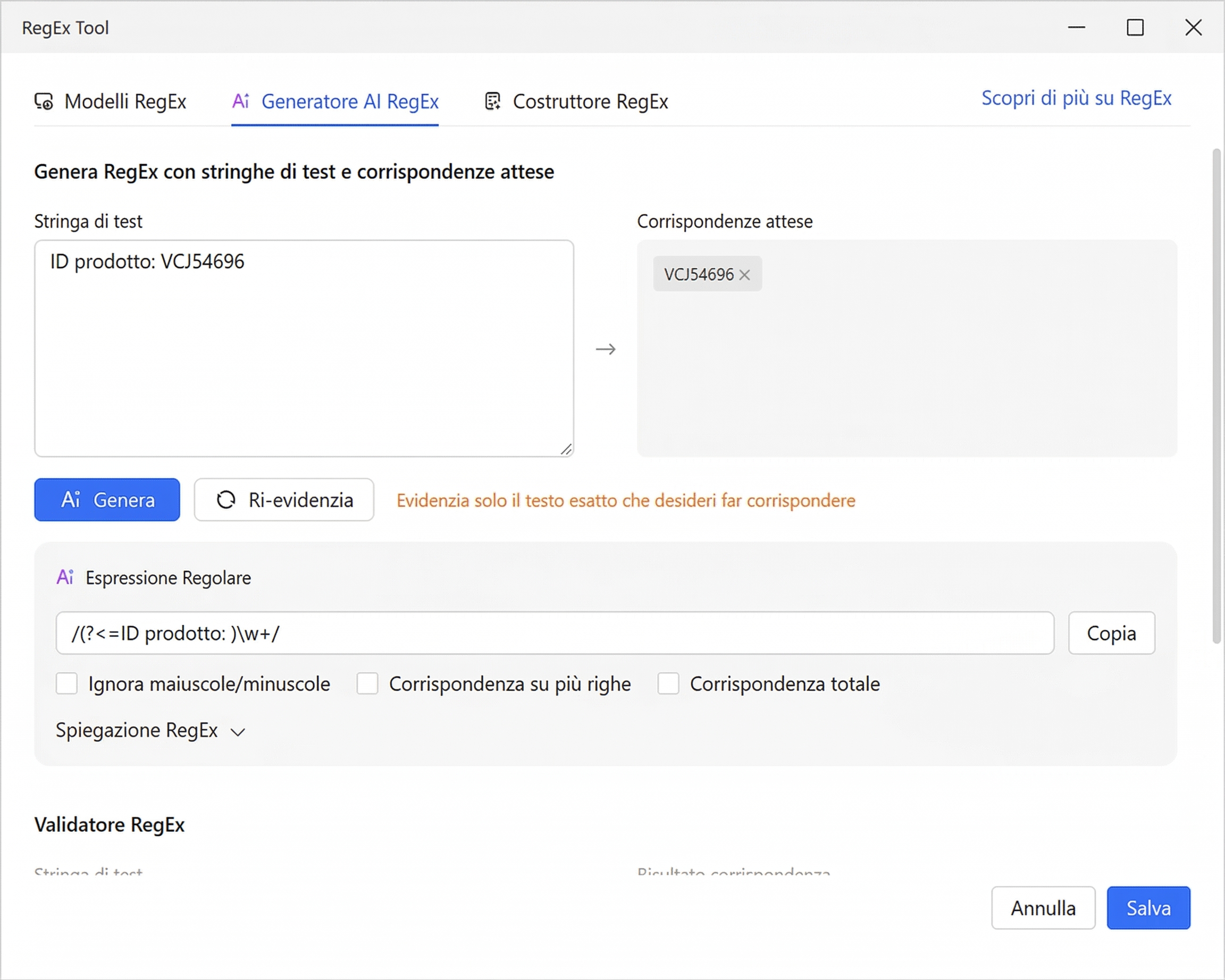 Il generatore RegEx IA di Octoparse crea pattern automatici per la pulizia dei dati.