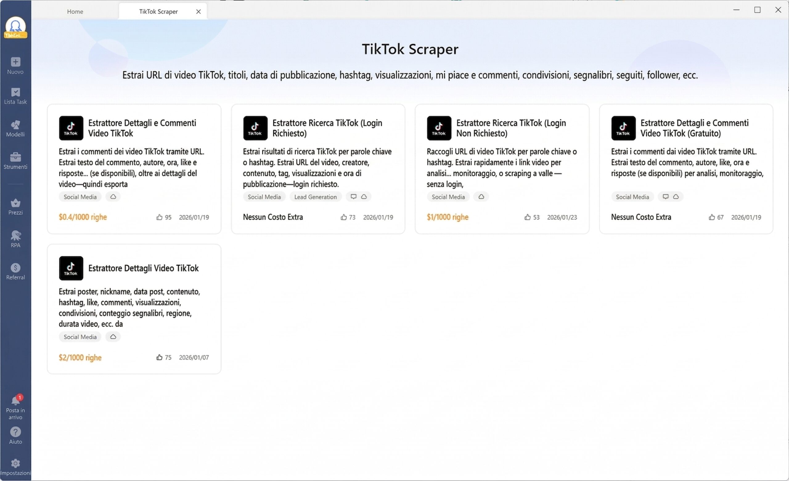 Modello Scraper per Dettagli Video e Commenti di TikTok