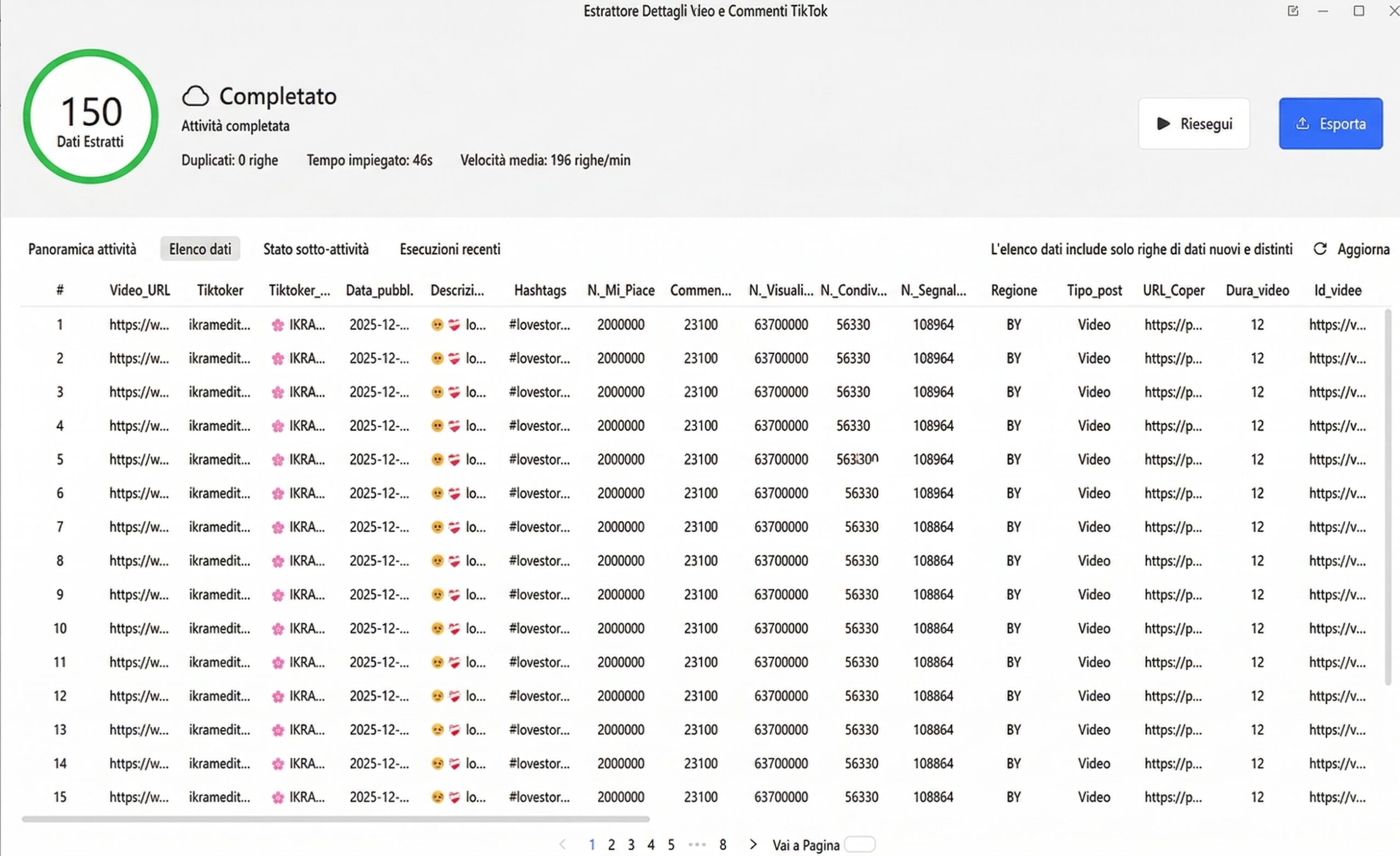 Estrazione dati con lo scraper video tiktok