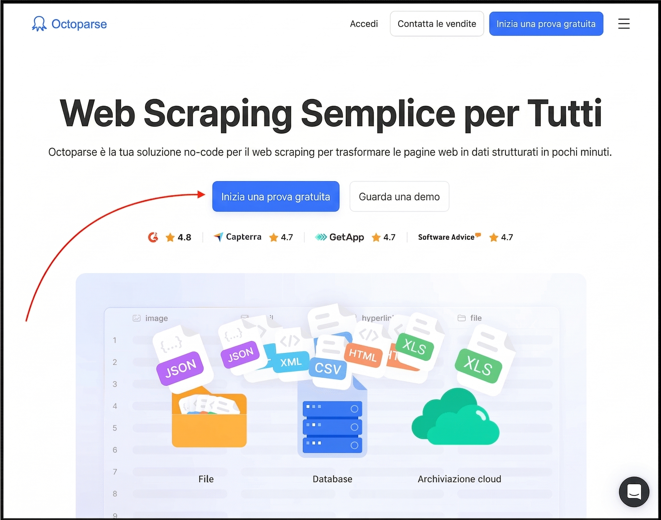 prova octoparse per il web scraping