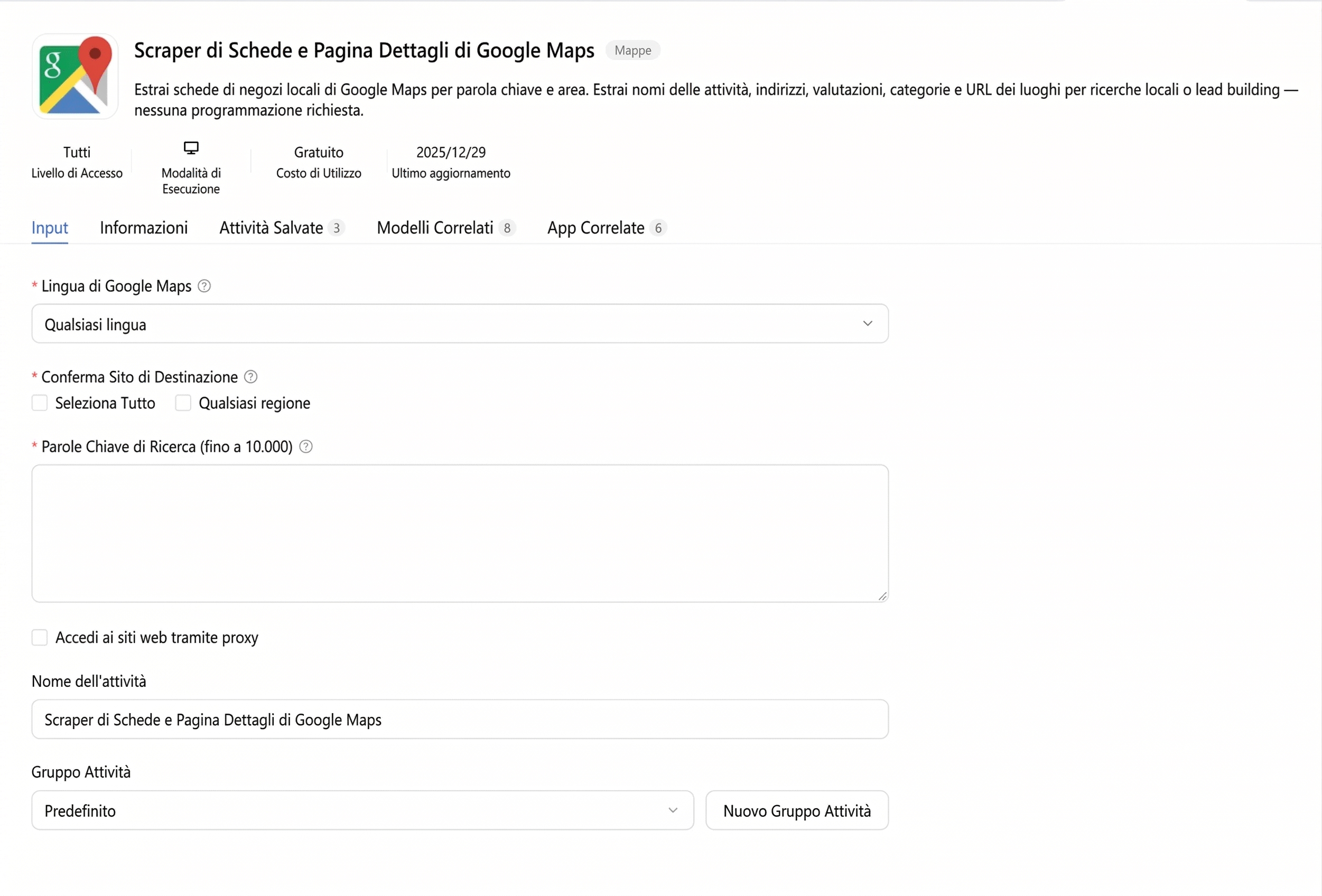 scraper per elenchi e pagine di dettaglio di google maps