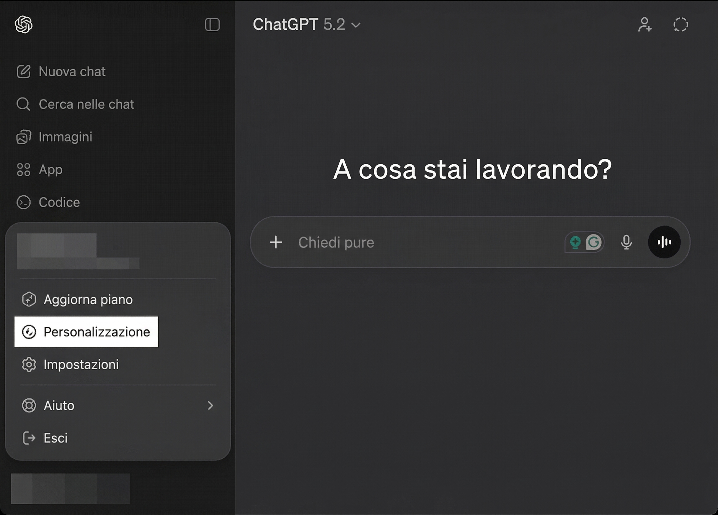 aprire le impostazioni di chatgpt