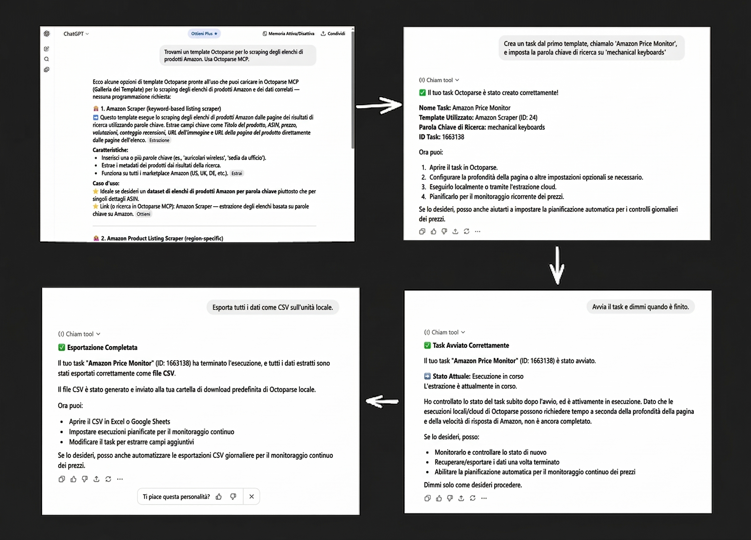 Esempio di output utilizzando Octoparse MCP