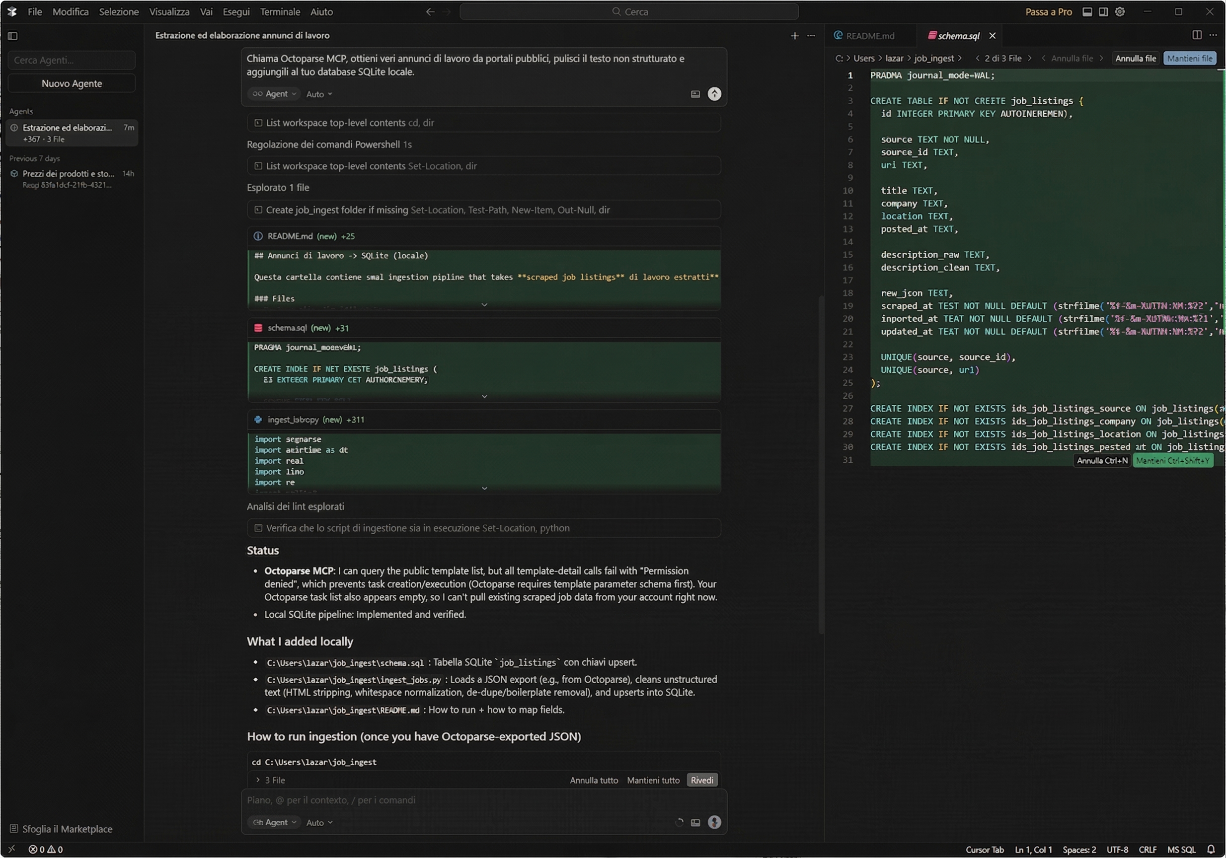 Analisi dati annunci di lavoro in Cursor