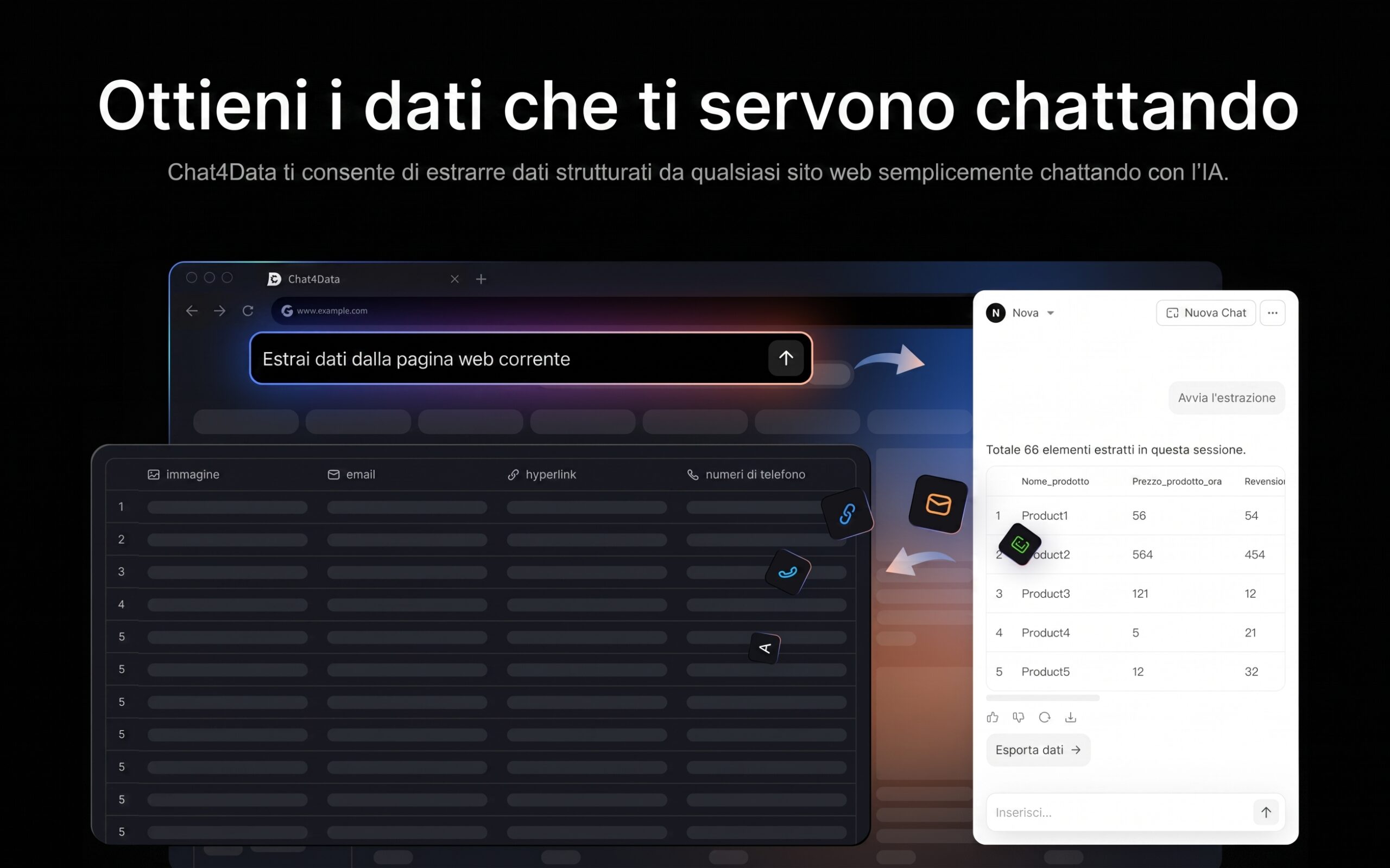 Interfaccia di Chat4Data per l'estrazione dati