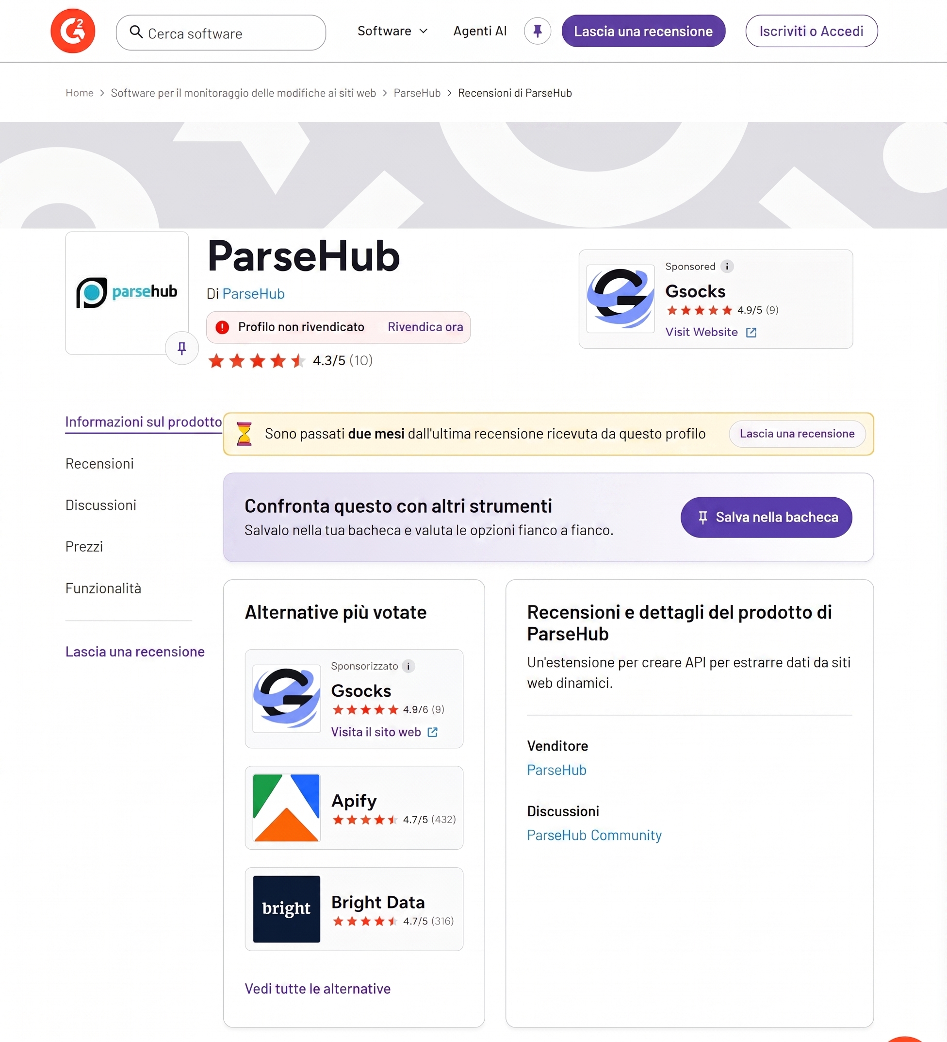Valutazione G2 di ParseHub