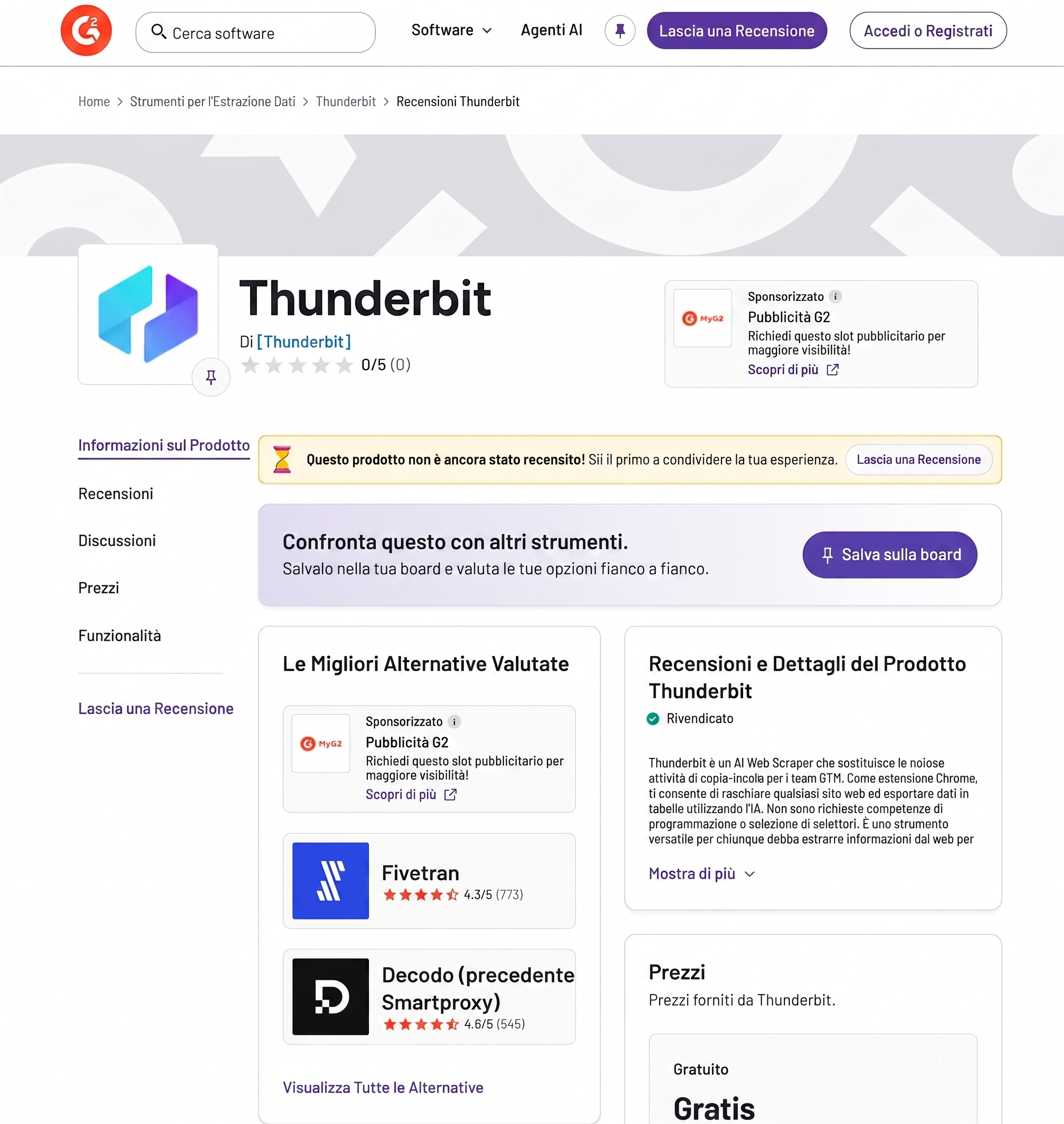 Valutazione G2 di Thunderbit