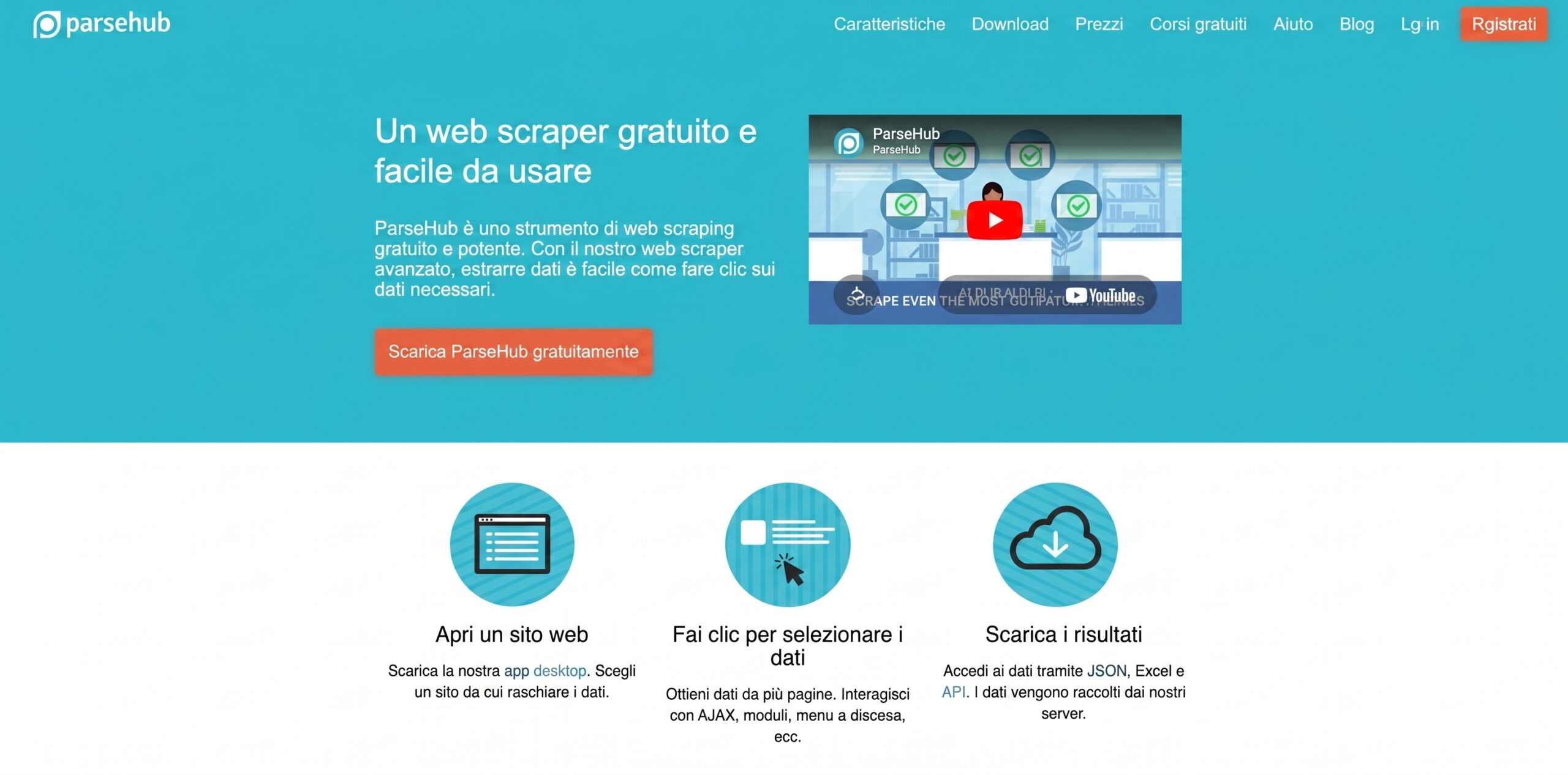 Interfaccia ParseHub per lo scraping visivo