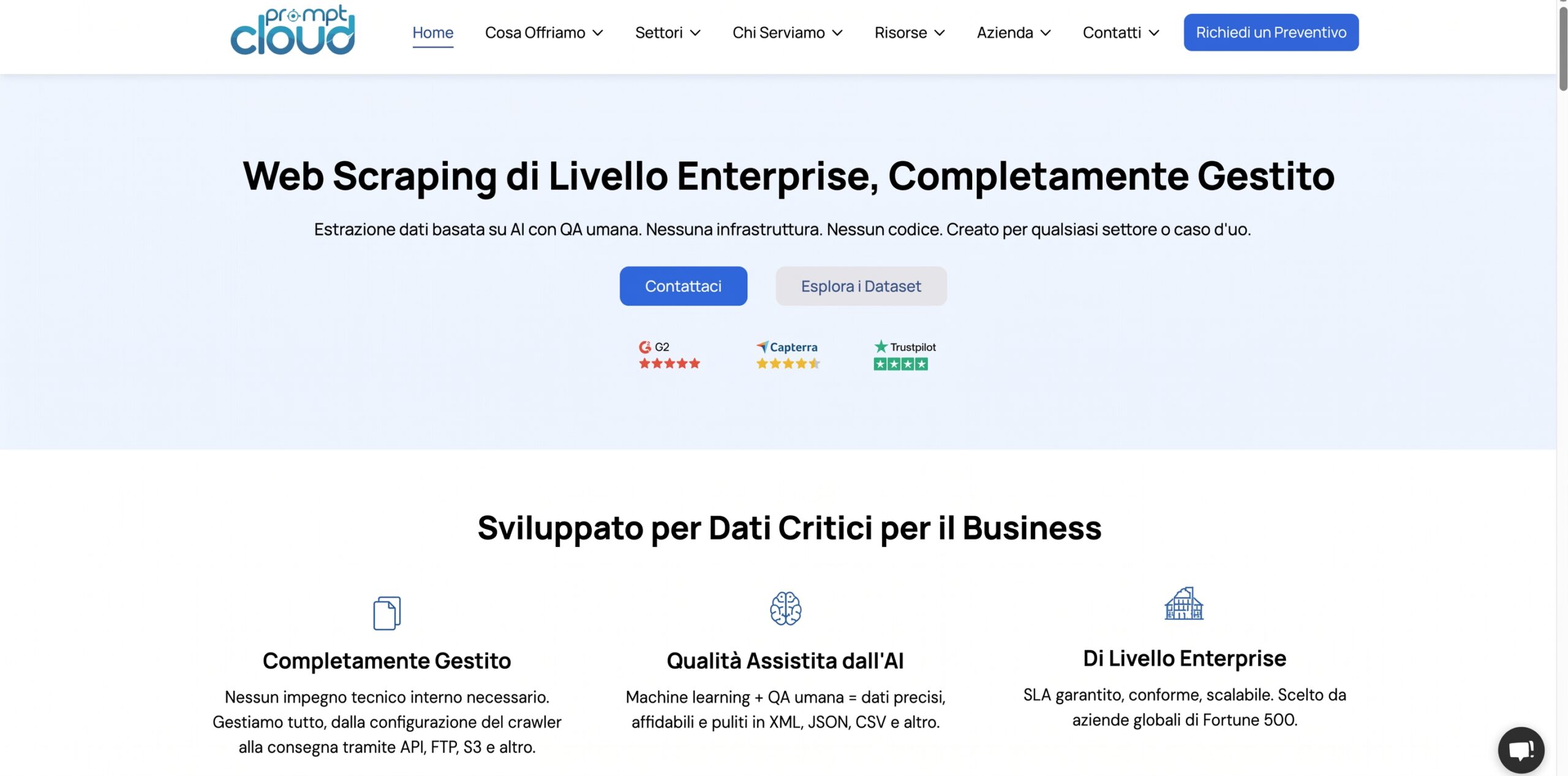 Servizio gestito PromptCloud per estrazione dati