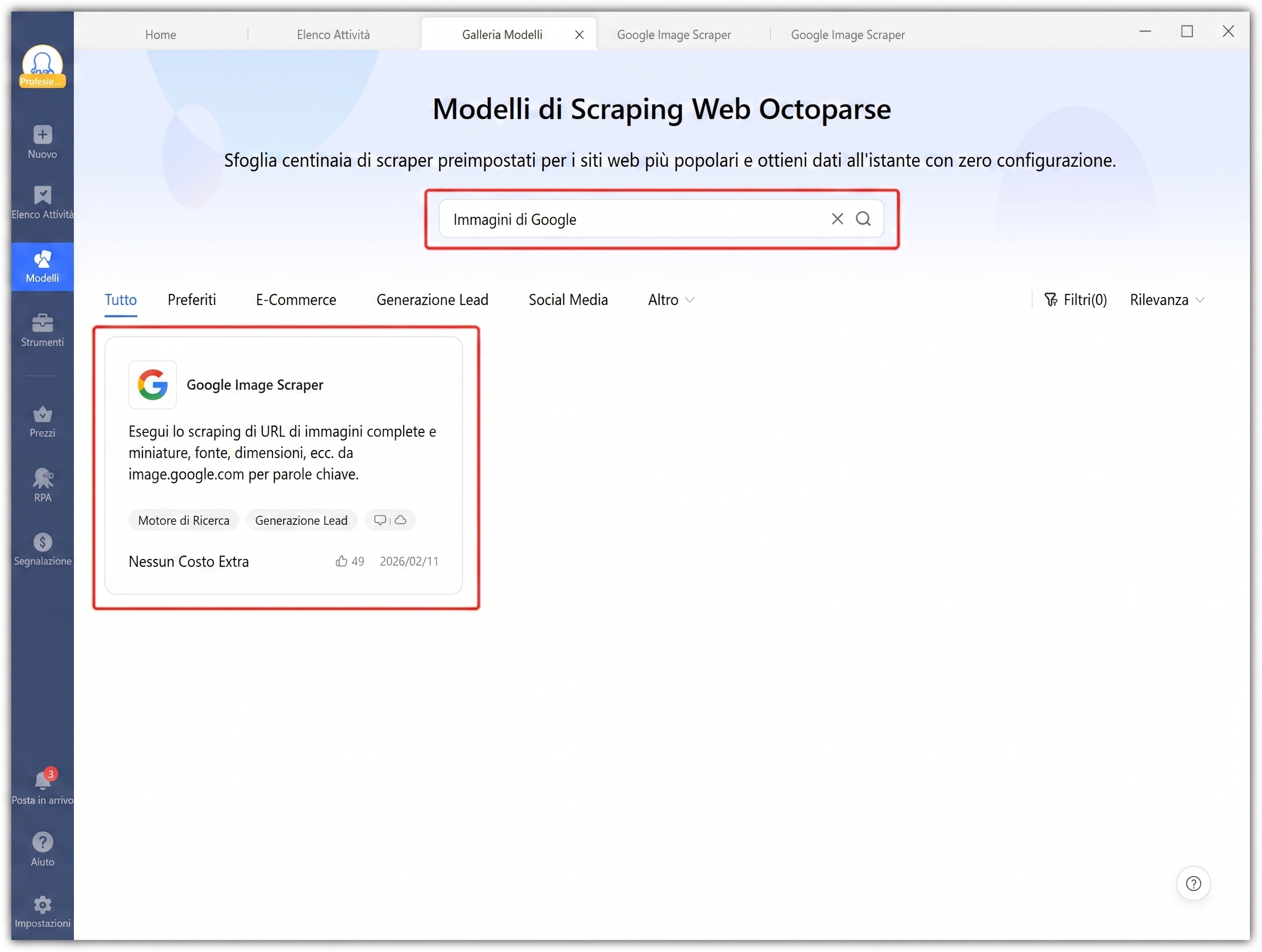 Template di Octoparse per Google Immagini