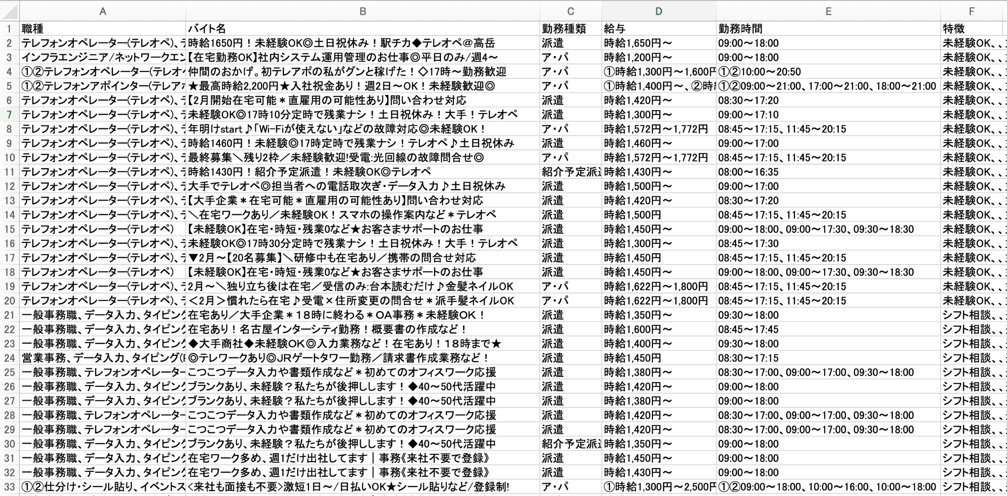 バイトル 求人情報のスクレイピング手順ステップ5