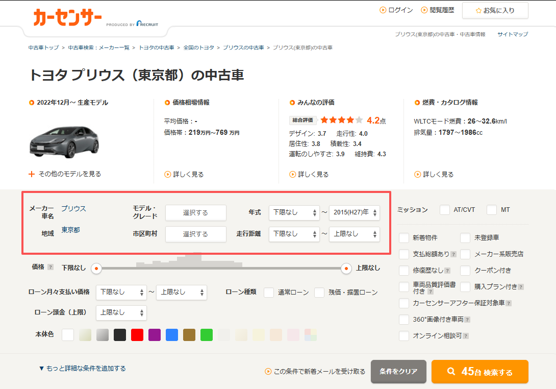 カーセンサー、中古車