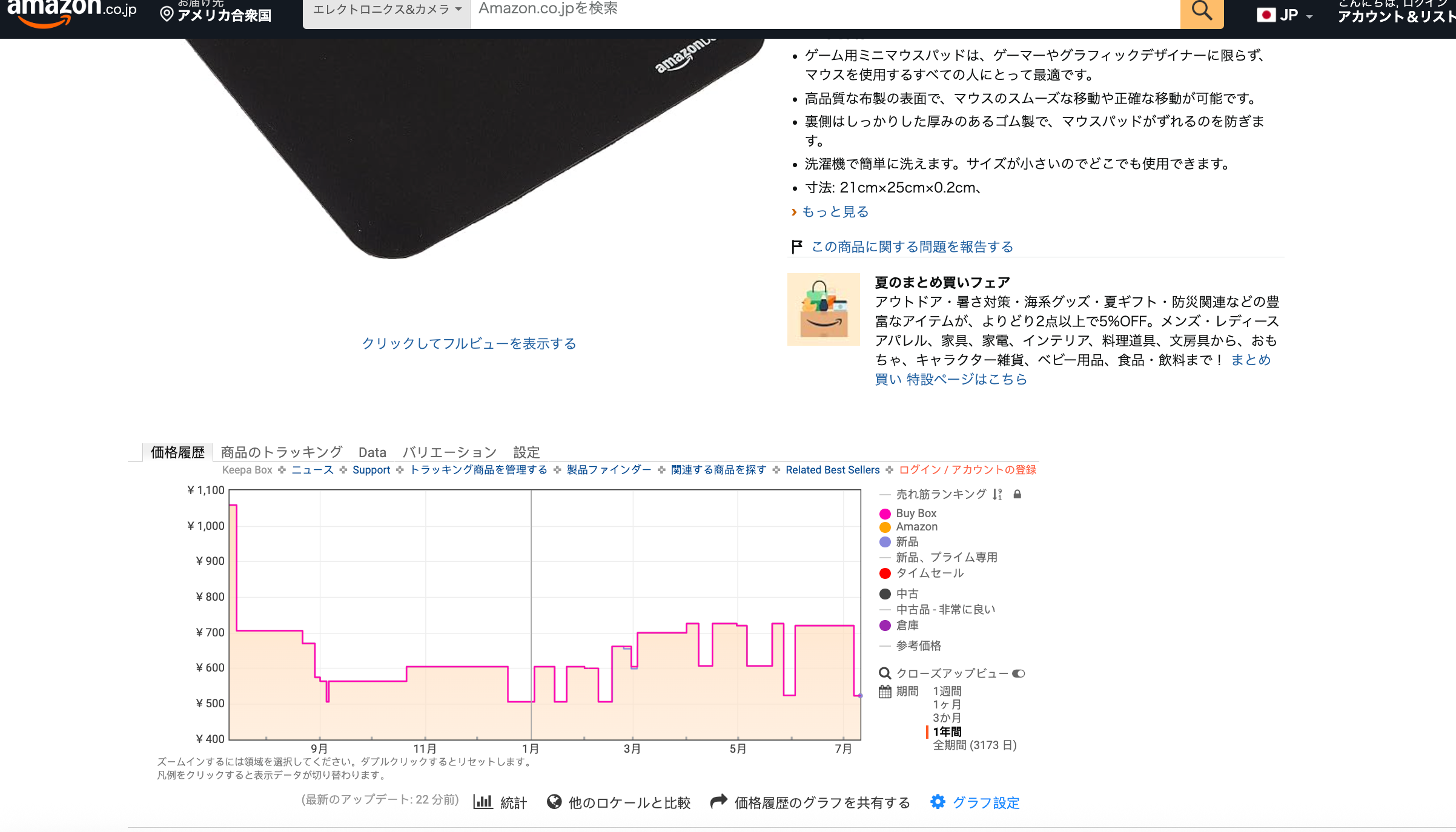 Amazon商品ページに追加されたKeepaの価格履歴エリア