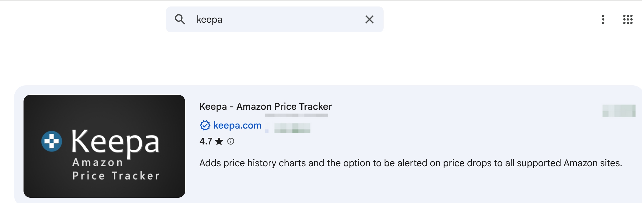 Chromeウェブストアに掲載されたKeepa公式拡張機能